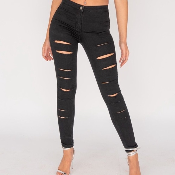 Denim - B35: Black Slit-High Waisted Denim